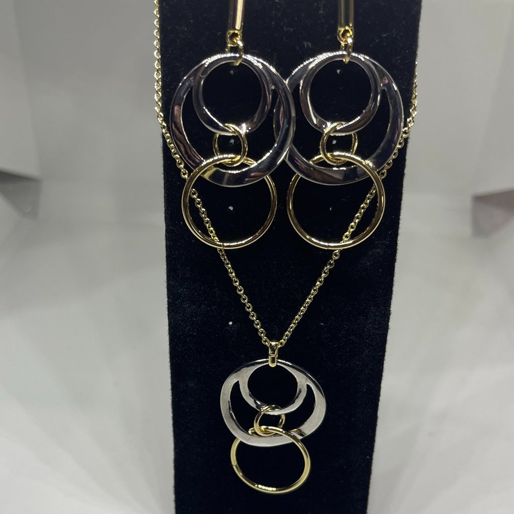 Park Row Gold & Silver Three Layer Circle Pendant Necklace & Earrings